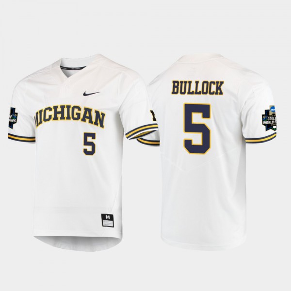 Michigan #5 For Men Christan Bullock Jersey White Player 2019 NCAA Baseball College World Series